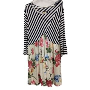 Egs California BOHO Cottage Dress Womens 3X Striped Floral Long Sleeve Casual